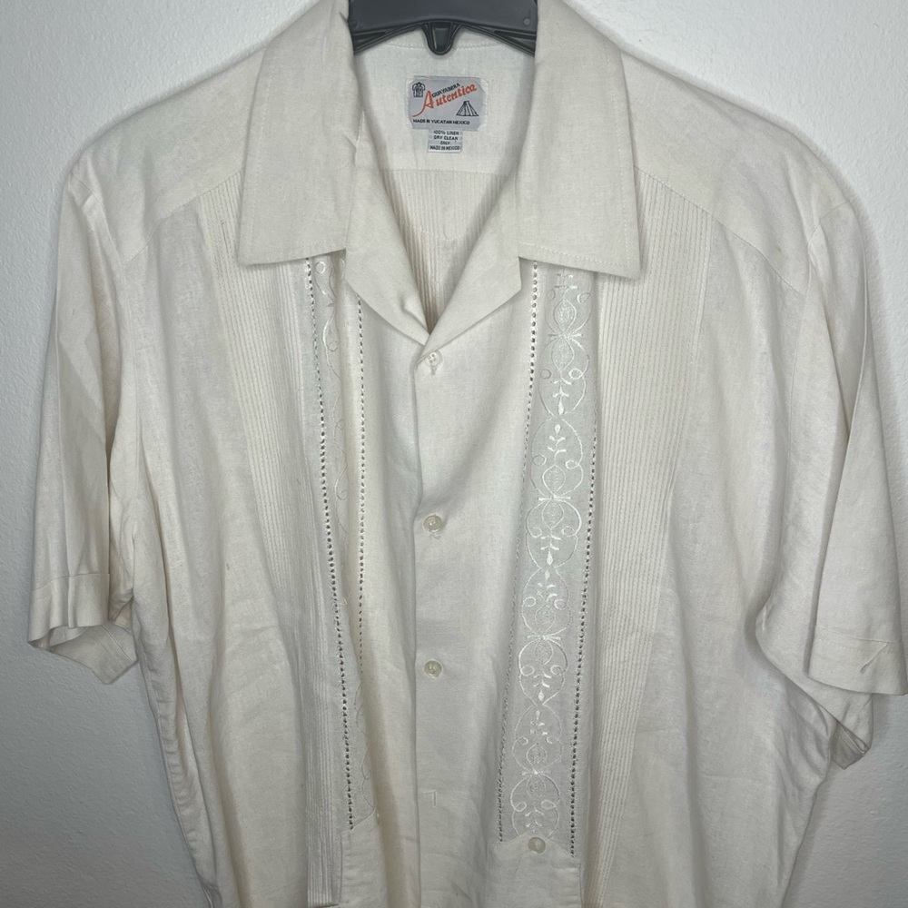 Guayabera Autentica 100% Linen Short Sleeve Shirt Size 46 Made In Yucatn!